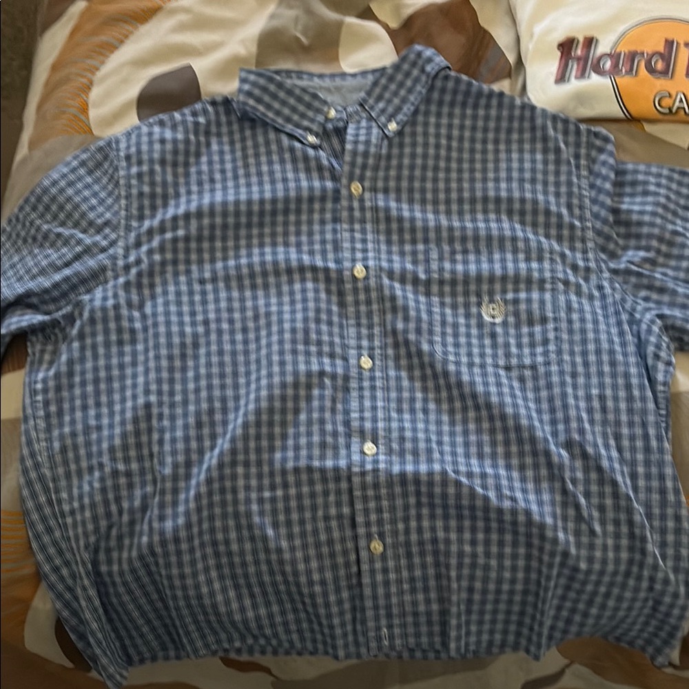 Chaps Blue Casual Button Down Shirt Gingham Pattern